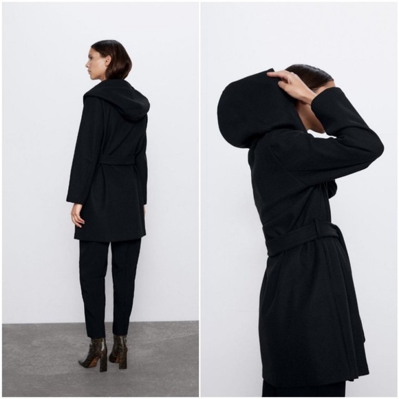 Zara black hooded wrap coat - Picture 8 of 8